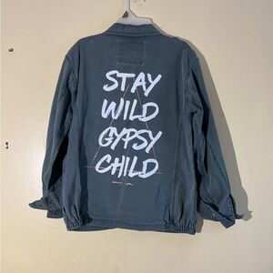 Green Denim Jacket, STAY WILD GYPSY CHILD
